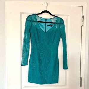 Jay Godfrey Teal Lace Long Sleeve Mini Dress